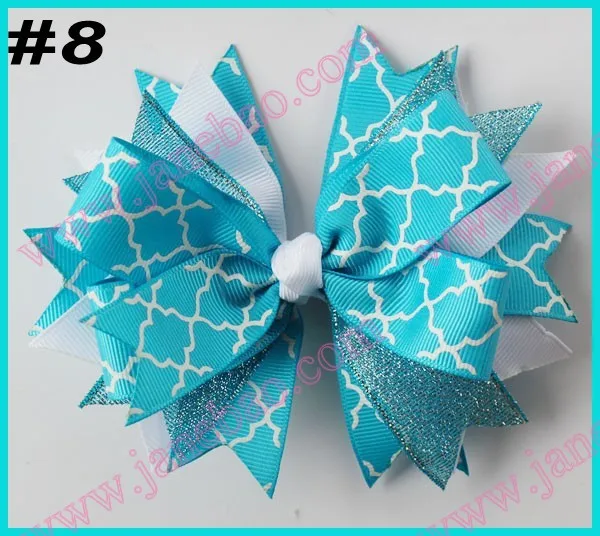 

free shipping 2017 newest 145pcs 4.5'' spike hair bows with chevron ribbon and quatrefoil ribbon hair clips