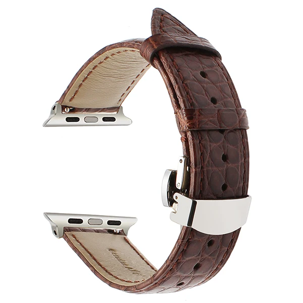 Ремешок из натуральной кожи аллигатора для iWatch Apple Watch 5 4 3 2 38 мм 40 мм 42 мм 44 мм ремешок с застежкой-бабочкой браслет Croco