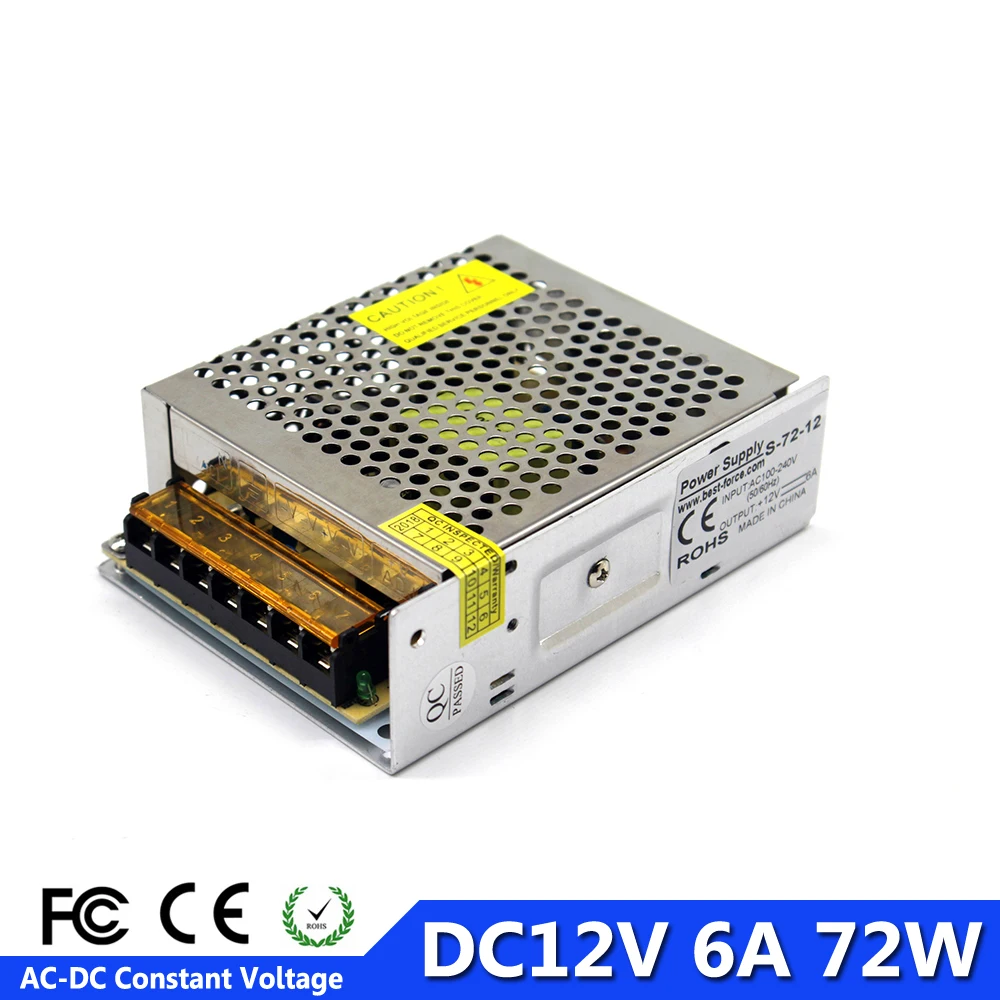 

Universal DC 12V 6A 72W Power Supply Switching Switch Led Driver Transformer 100-240V AC To DC12V for Strip Lighting Lamp CCTV