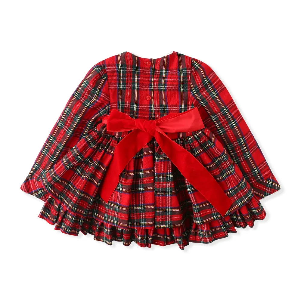 Dream Cradle,Spanish Baby Girls Outfit,Baby Vintage Tartan Dress,Baby Tartan Peplum Set with Bonnet,Baby Handmade Plaid Outfit (15)