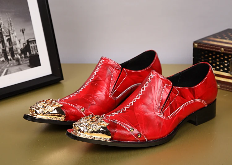 New 2017 Fashion Black, Red Men Dress Shoes Party Metal Toe Oxford Shoes For Men Sewing