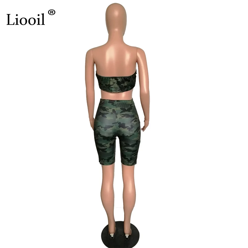Liooil 2 шт. сексуальный комбинезон без бретелек Камуфляж плотные Комбинезоны для женщин Облегающий комбинезон для вечеринки женский s комбинезон шорты