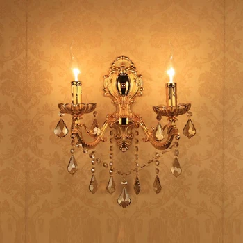 

2019 Europe Alloy Double Sides Golden Crystal Wall Light Up Sconce lamp As Bedroom Bedside Lights 220v Using E14 Bulbs Ce Rohs