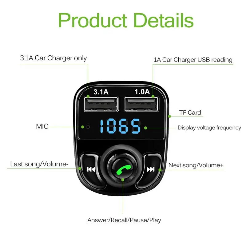 Fm передатчик Aux модулятор Bluetooth Handsfree Car Kit автомобильный аудио mp3 плеер с 4.1A