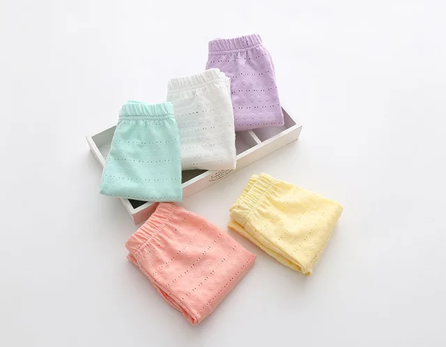2018 Summer Kids Children Cotton Soild Color White Yellow Green Purple Hollow Out Calf Length Short Capri Girls Leggings