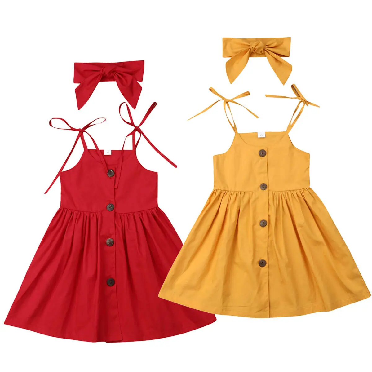 

New Toddler Infant Kids Girls Summer Sleveless Strap Princess Dress + Headband Outfits Party Dress Sundress 1-6Y