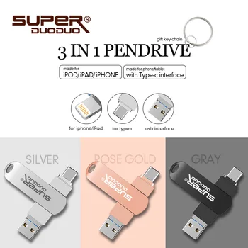 

OTG USB Flash Drive ios for iPhone XS MAX/XR/X/8 Pen Drive 8GB 16GB iOS 3 IN 1 Flash Drive 32GB 64GB 128GB Usb Stick Pendrive