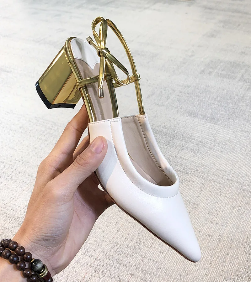

Gold Butterfly Knot Decor Gladiator Women Slingback Woman Shoes Ankle Strap Chic Heel Shoe Woman Nightclub Star Runway Shoes Hot