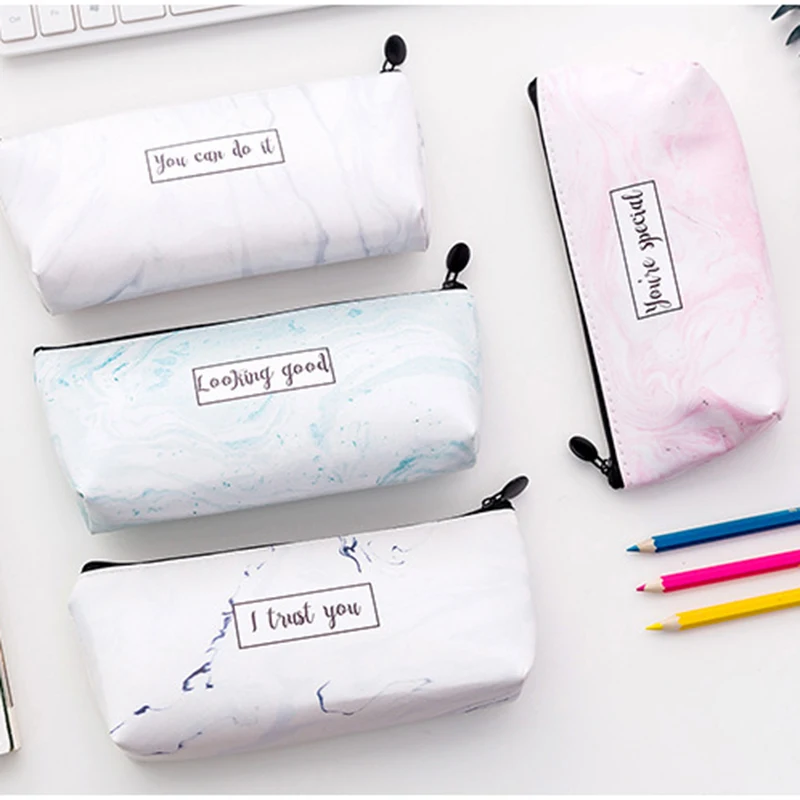 

Fashion Letters Design Marble Pattern Case Students Stationery Bag School Students Gift Canvas Bag Cosmetic