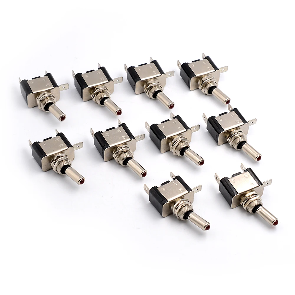 

10PCS AUTO 12V 20A 2PIN Red Blue LED Light Toggle Rocker Switch for LED illuminated Momentary switch Car Dash 12V metal switch
