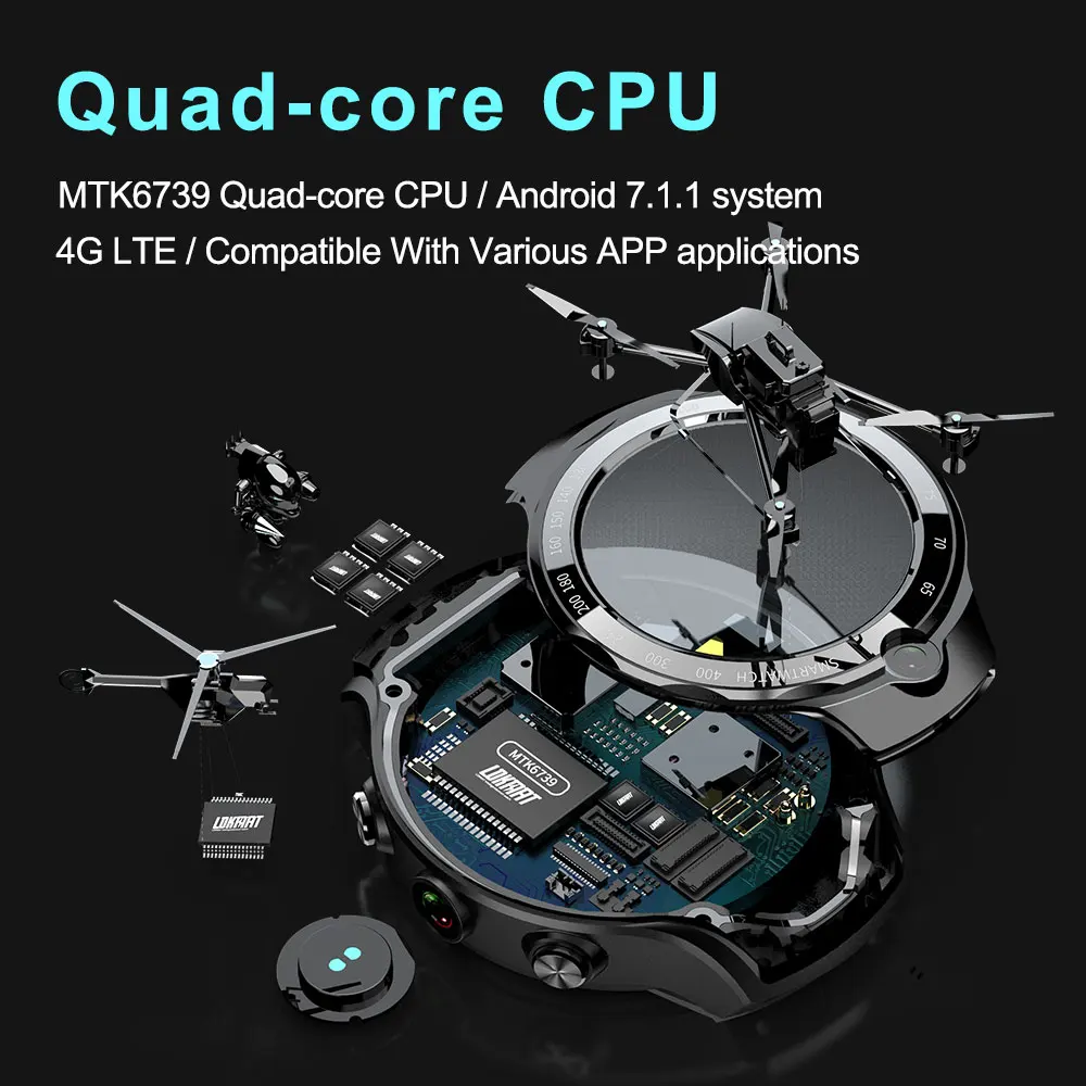 Tanie LOKMAT Lok02 4G inteligentny zegarek mężczyźni Android 7.1 MTK6739 1GB + 16GB 400*400 ekran amoled 5MP + 5MP podwójny aparat GPS smartwatch dla ios