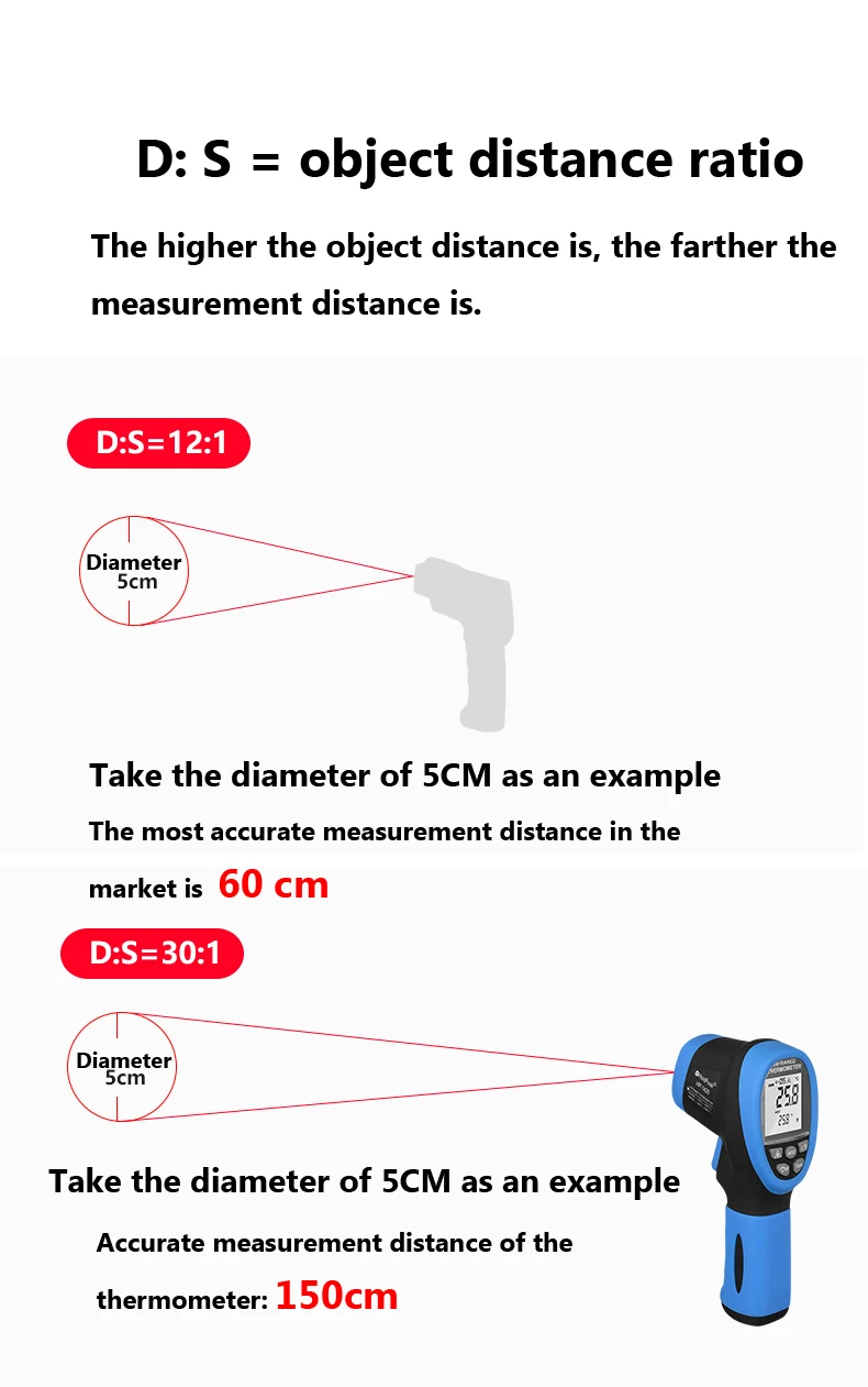 HoldPeak hp-1320/1500 D: S 30: 1 цифровой ИК-термометр Бесконтактный лазерный инфракрасный температурный прибор пирометр-50-1500'c