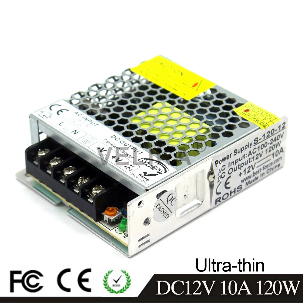 Ультра-тонкий 120 Вт 12 в 10 А драйвер импульсного источника питания Трансформаторы AC110V 220 В до DC12V SMPS для светодиодных лент модули светильник CCTV