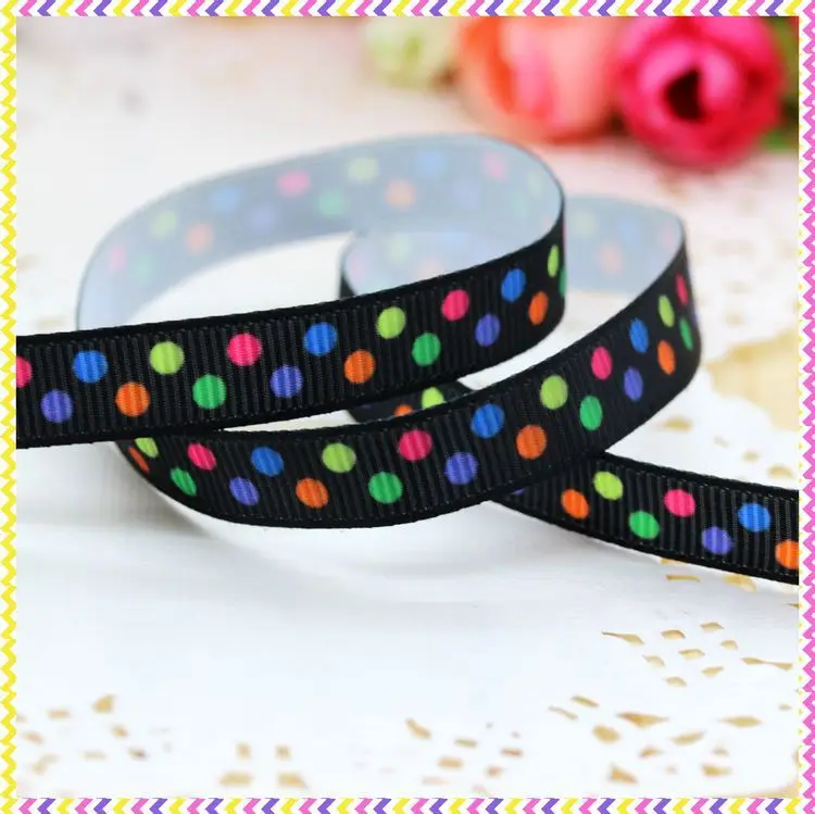 

3/8'' dots printed grosgrain ribbon headwear hair bow diy party decoration wholesale OEM 9mm B444