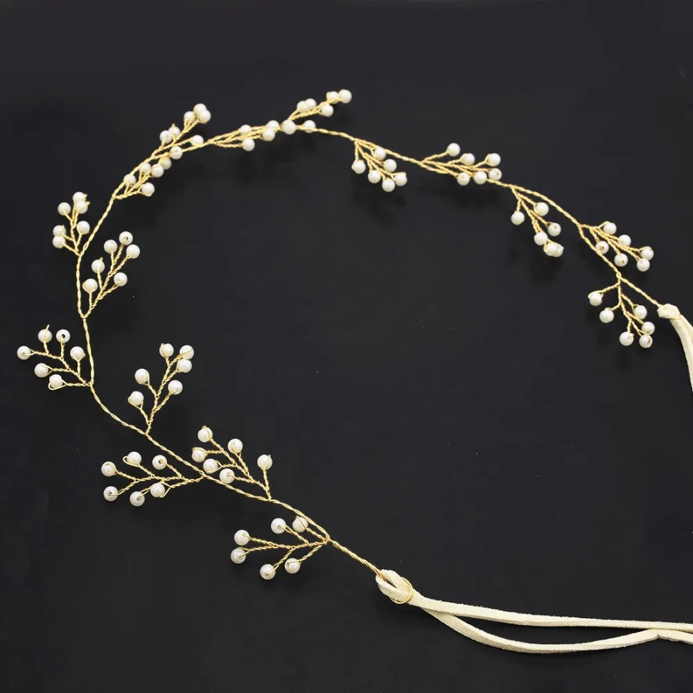

Luxury Pearls Gold Metal Branch Princess Headbands Headdress For Bride Bridesmaid Boho Wedding Bridal Hair Accessories Jewelry