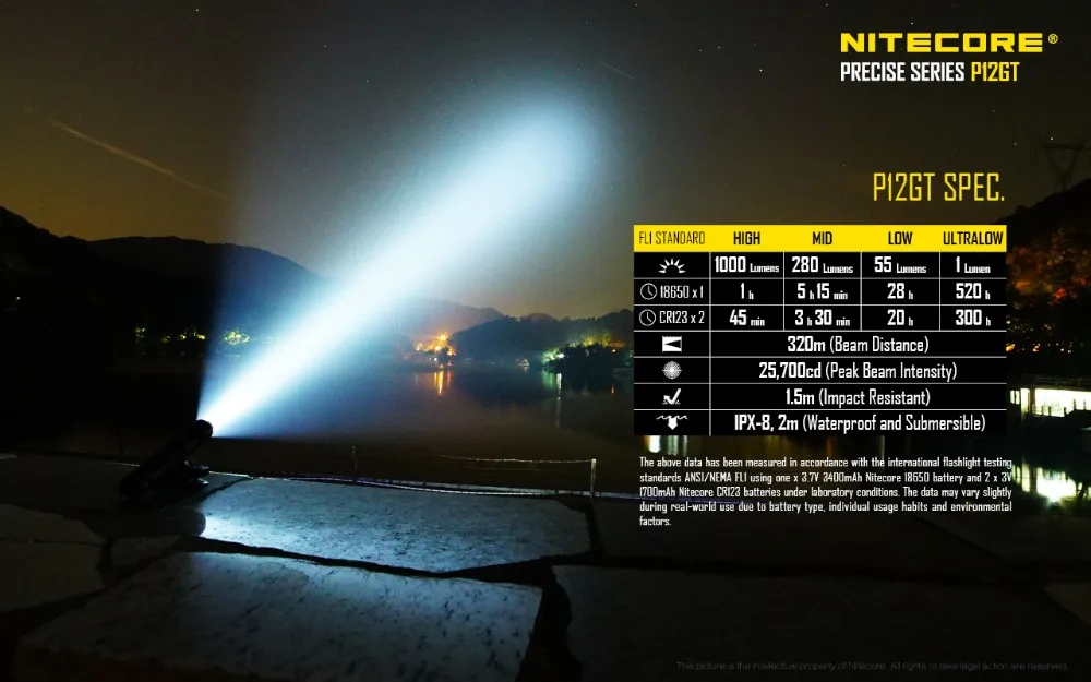 NITECORE P12GT фонарик с Nitecore Nl188 3200 мАч 18650 батареи 7 режимов CREE XP-L Здравствуйте V3 светодио дный 1000 люмен 320 м Луч расстояние