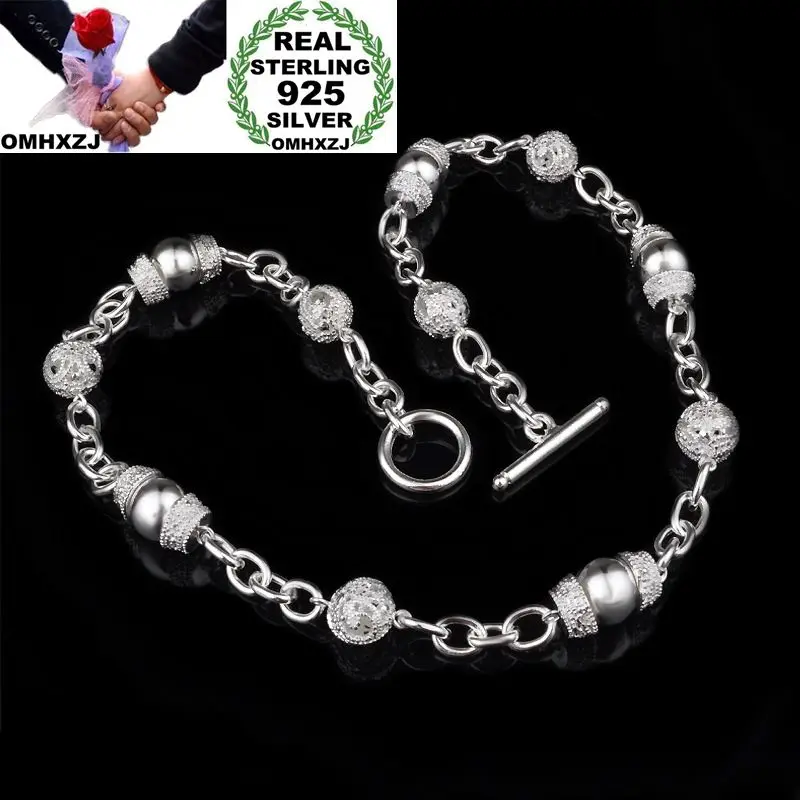

OMHXZJ Wholesale Personality Fashion OL Woman Girl Party Wedding Gift Silver Beads Chain 925 Sterling Silver Necklace NC36