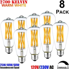 Antique Edison Style Medium Base E26 E27 Teardrop Light Bulb 25W 40W 60W Incandescent Equal ST64 LED Long Filament Bulb 4W 6W 8W