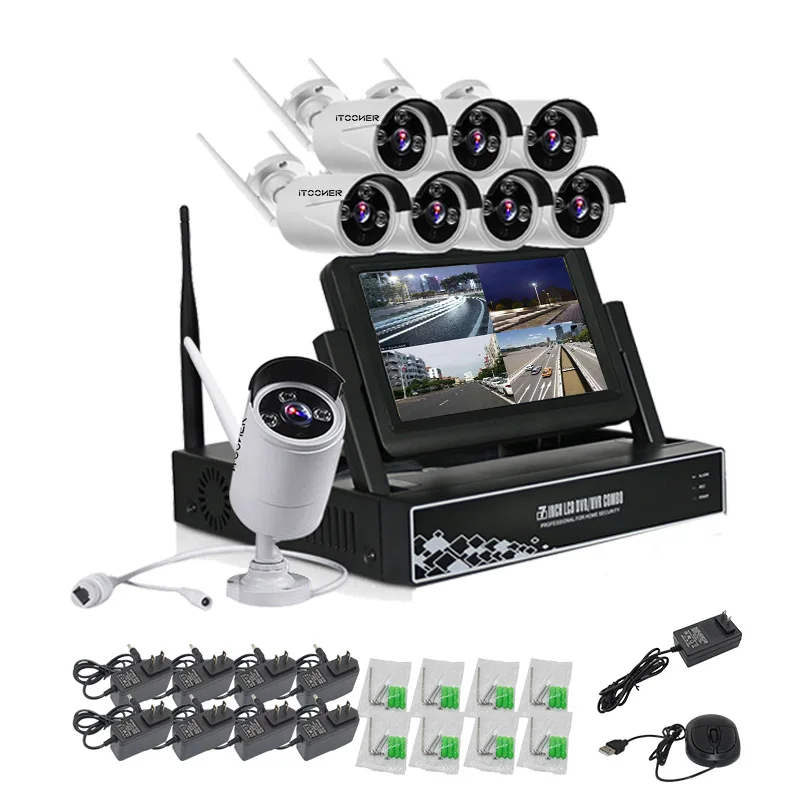 8CH CCTV система беспроводной 1080 NVR 8 шт. 1.3MP ИК Открытый водонепроницаемый P2P Wifi камер