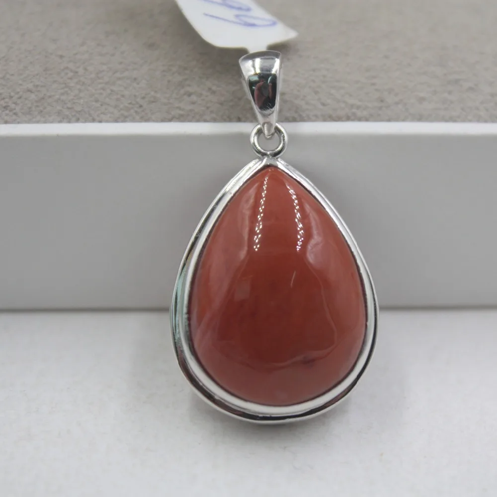 

Sterling S925 Silver Pendant Natural South Redstone Agate Raindrop Shaped Smooth For Women Lady Fashion Pendant 32*19mm 2019