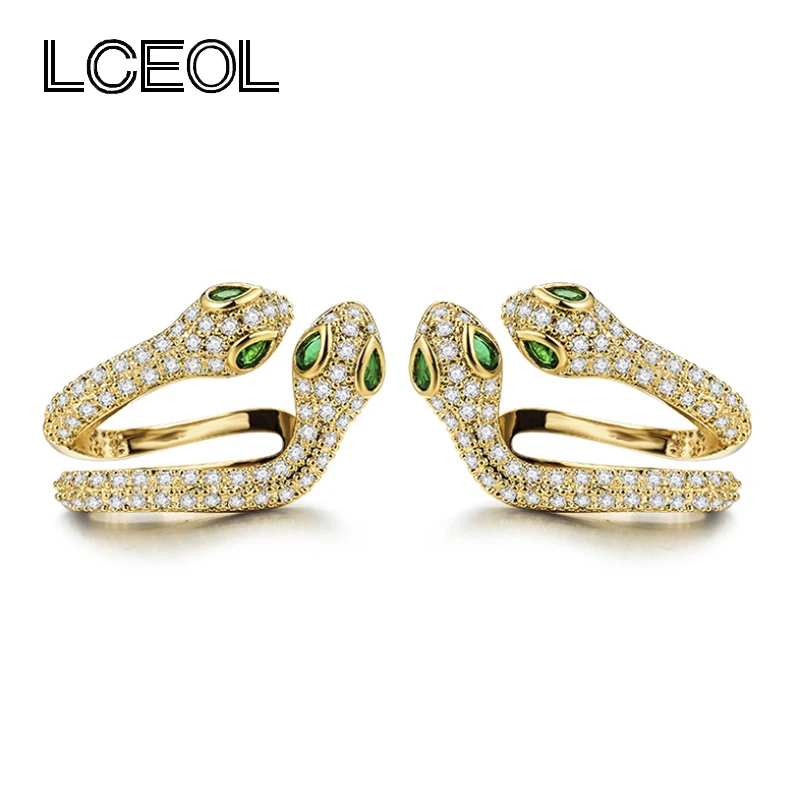 

LCEOL Monaco Brand New Design Green Eyes AAA Cubic Zirconia Snake Earrings for Women Cut Animal Delicate Jewelry Stud Earring