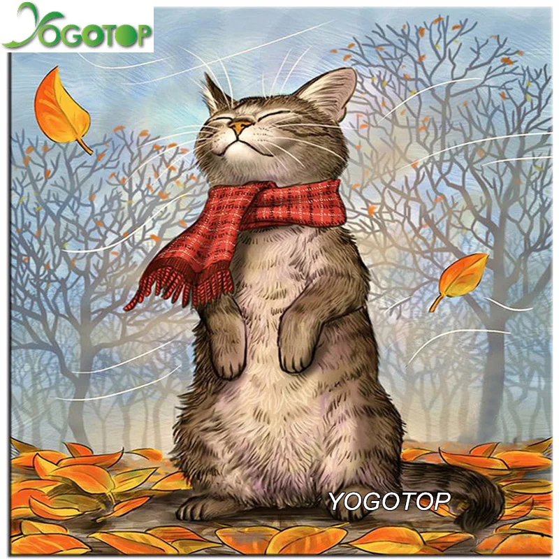 

YOGOTOP DIY Diamond Painting Cross Stitch Kits winter cat Decoration 100% Square Drill Full Diamond Embroidery VS448