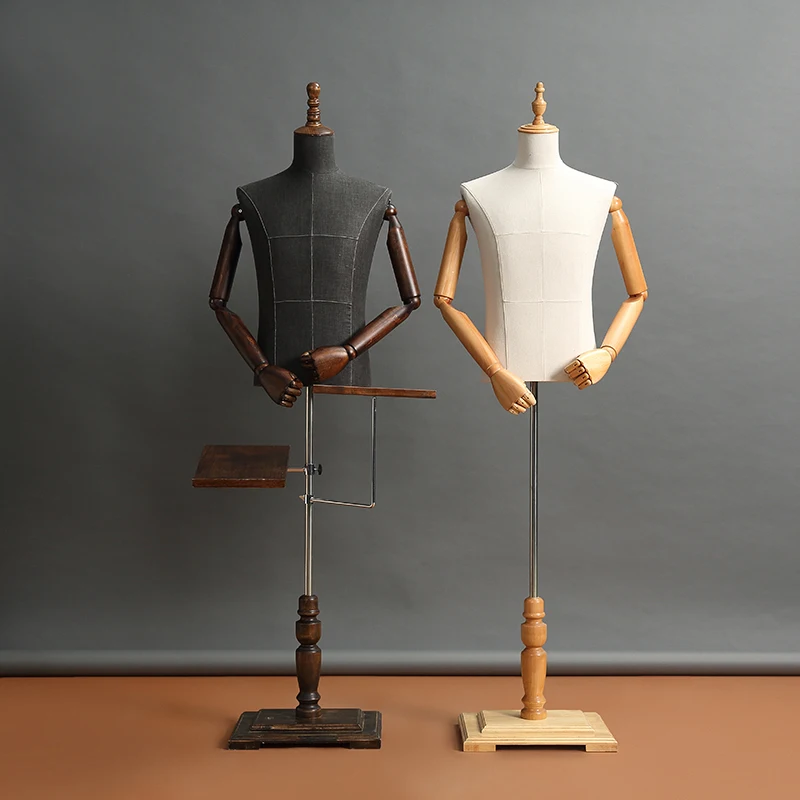 

Model Props Bust Men's Wear Shop Window Display A Fake Mannequin Rack Of Solid Wood Arms Vintage Male Fabric Mannequin