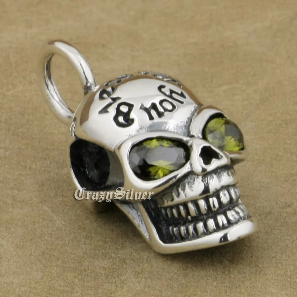 

CZ Eyes 925 Sterling Silver Smile Skull Mens Biker Rocker Punk Pendant 8Q111 (Only Pendant)