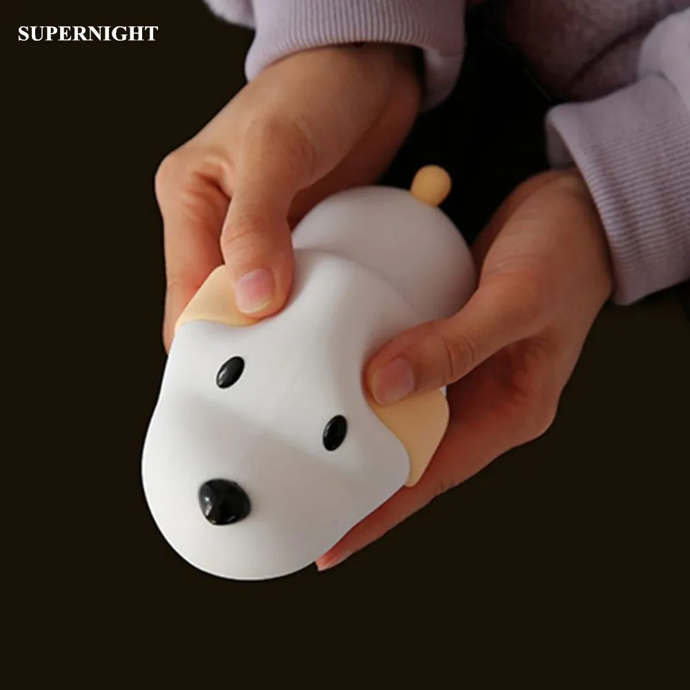  Silicone Dog LED Night Light Touch Sensor Dimmable Timer Puppy Lamp USB Rechargeable Bedroom Bedsid - 32975633611