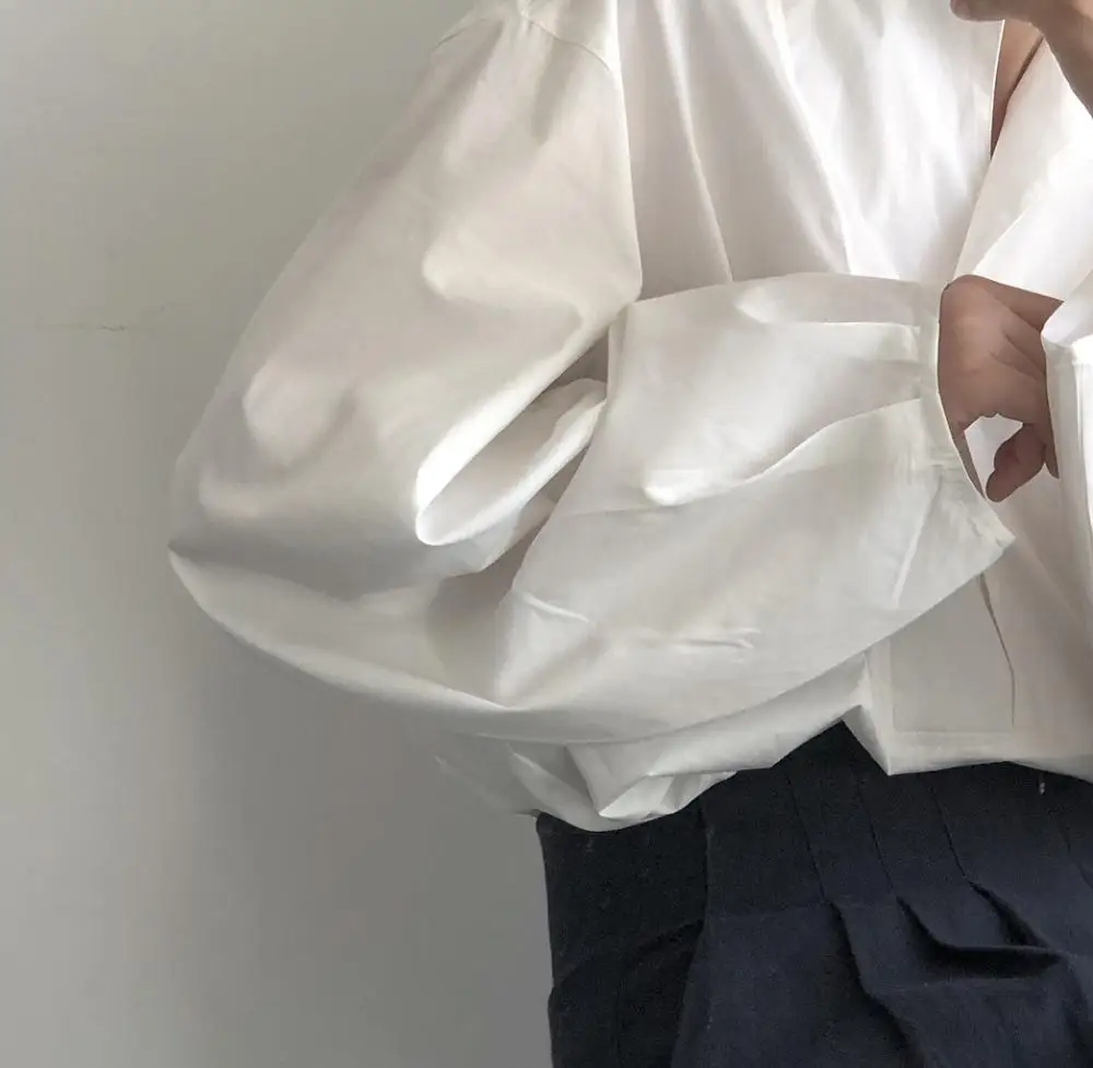 2019 весна корейский стиль Винтаж длинный рукав женщины рубашки пуловер свободная короткая рубашка женская белая блузка Blusas Mujer De Moda