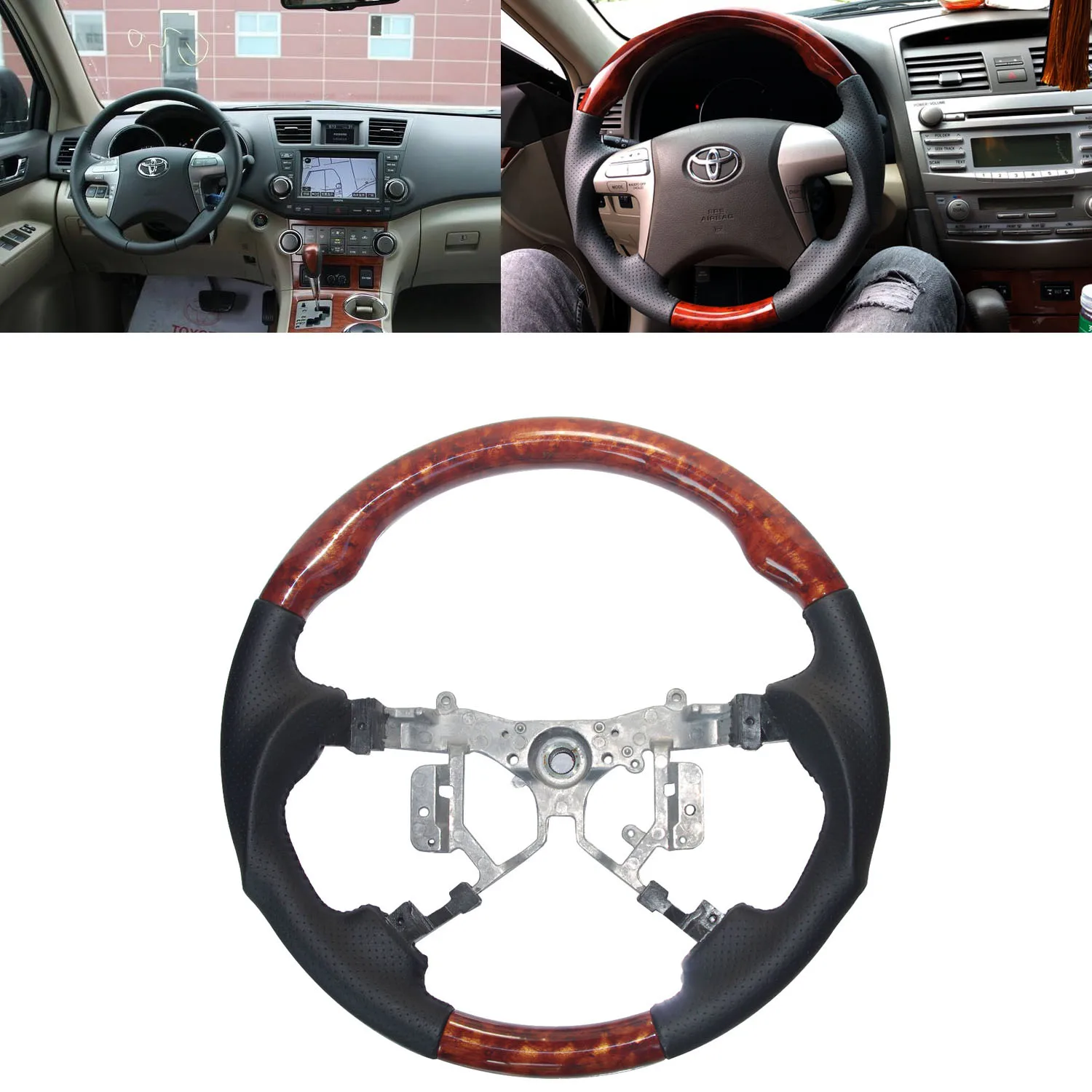 Кожаный деревянный спортивный руль для Toyota Camry 2007 2011|Рулевые колеса и клаксоны| |