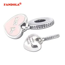 Подходит для Pandora талисманы браслеты сердце бусины с розовой эмалью и ясно CZ 925 пробы серебряные ювелирные изделия