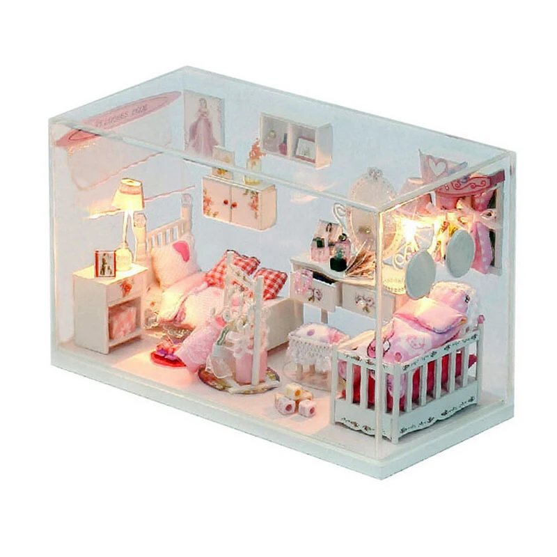 

2015 Best Christmas Gift Girl Kids DIY Model Handmade Wooden House Dollhouse Miniature Toys