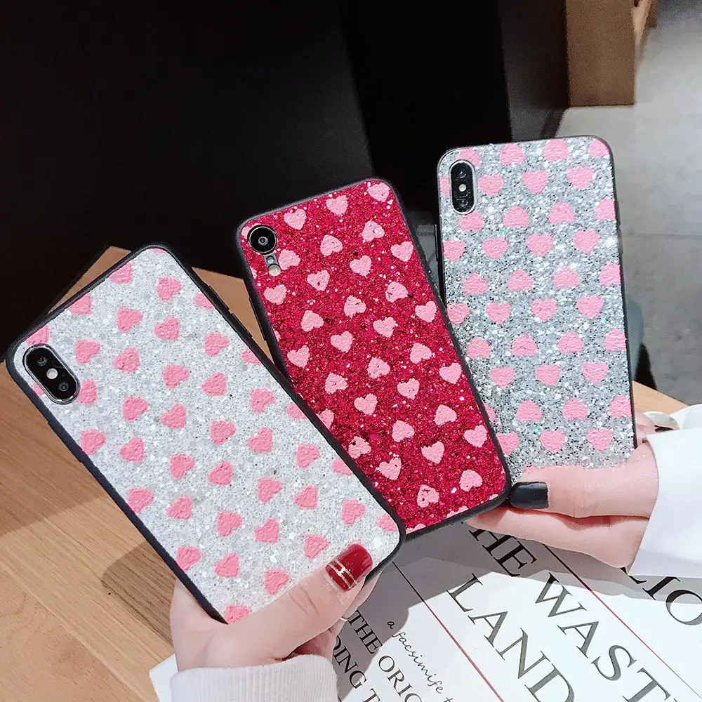 Милый Блестящий блестящий чехол с сердцем для iPhone 11 Pro X XS Max XR 6 6s 7 8 Plus 5 5S Samsung Note 10 S10