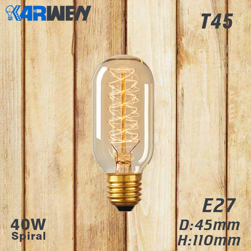 Эдисон лампы E27 лампа накаливания Ретро лампа 40W 220V ST64 A19 T45 T10 G80 G95 Античная Винтаж лампа Эдисона лампа накаливания светильник лампочка - Цвет: T45 spirai