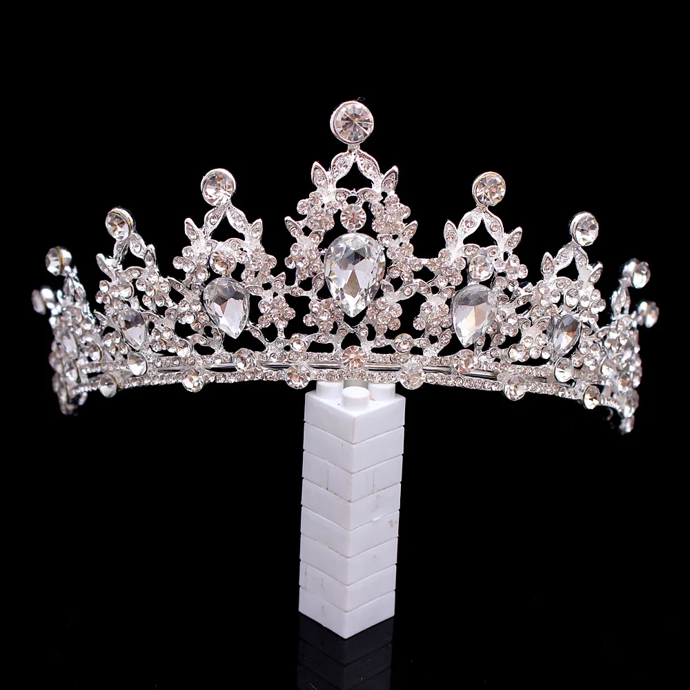 Bridal Tiara Wedding Hair Accessories Rhinestone Crown Round Symmetric Tiara Crown Wedding Pageant (Silver) (1)