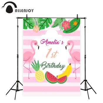 

Allenjoy Flamingo photography backdrop birthday striped pink fruit party background photocall newborn original design