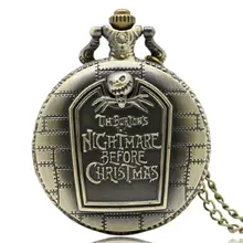 Vintage Antique Nightmare Before Christmas Bronze Quartz Pocket Watch Pendant Necklace Men Women Steampunk Gift P49