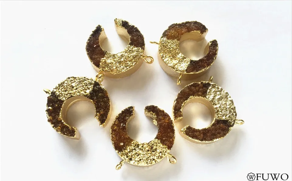 Natural Druzy Crescent Pendant 11