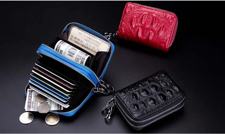 Lomelobo Lady Alligator Card Wallet Genuine Leather Girls Dual Zipper Coin Purse Women Card Holder Female Credit ID Cards Wallets HCL3257 Details (13)