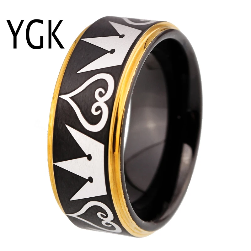Cosplay Jewelry 8mm Black Step Kingdom Hearts /& Crowns Design Ring Wedding Ring Engagement Ring-Free Inside Engraving