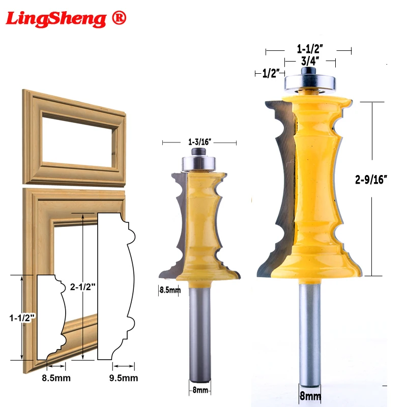 

2PC 8mm Shank Mitered Door & Drawer Molding Router Bit Set Woodworking cutter Tenon Cutter for Woodworking Tools