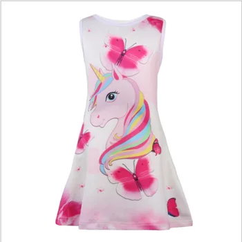 

Summer Girls Dresses unicorn Pegasus pattern Princess Party Dress For Girls gift Vestidos Butterfly Printing Baby Girl Clothes