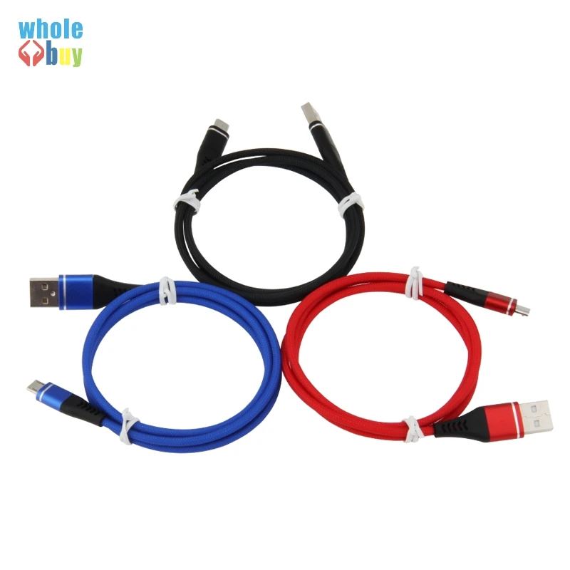 100 шт. кабель Micro USB 1 м 2 м 3 м нейлоновый плетеный кабель для быстрой зарядки для samsung huawei Android мобильный телефон зарядный usb-шнур