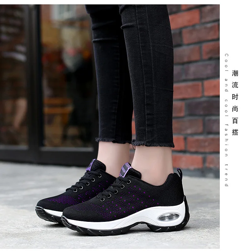 SWONCO Chunky Platform Sneakers Black Women's Casual Shoes Autumn /spring Wedge Swing Shoes Sneakers For Women Slimming