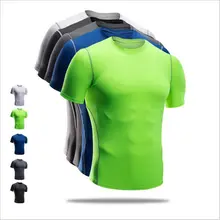 Компрессионная Мужская рубашка для бега из полиэстера, облегающие спортивные топы, дышащая Спортивная футболка для фитнеса, мужские беговые дорожки с короткими рукавами