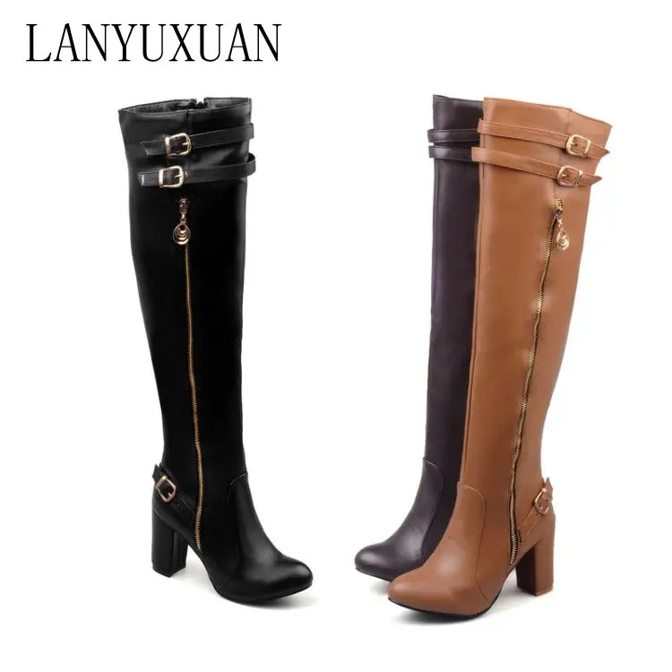 

2017 Botas Mujer Big Size 32-45 brand Design Patch Color Over The Knee Boots Thick Sole Platform Slim Long Winter Autumn 9-16