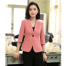 Летние плюс размерные куртки bluco mujer три четверти рукав Блейзер платье комплект из 2 предметов Женская офисная униформа брюки платье костюм для женщин