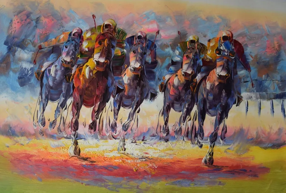 رسمت باليد سميكة مركب لوحة سكين النفط الطلاء على قماش جدار اللوحة مجردة سباق الخيل صورة ل غرفة المعيشة