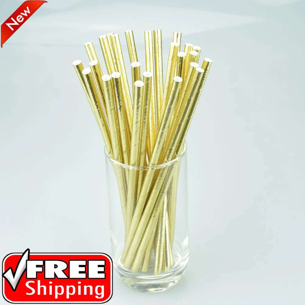 200pcs Solid Plain Gold Foil Paper Straws,Cheap Bulk Decorative
